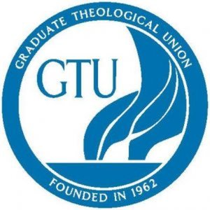 Graduate Theological Union seal with blue flame design, text GTU Founded in 1962.
