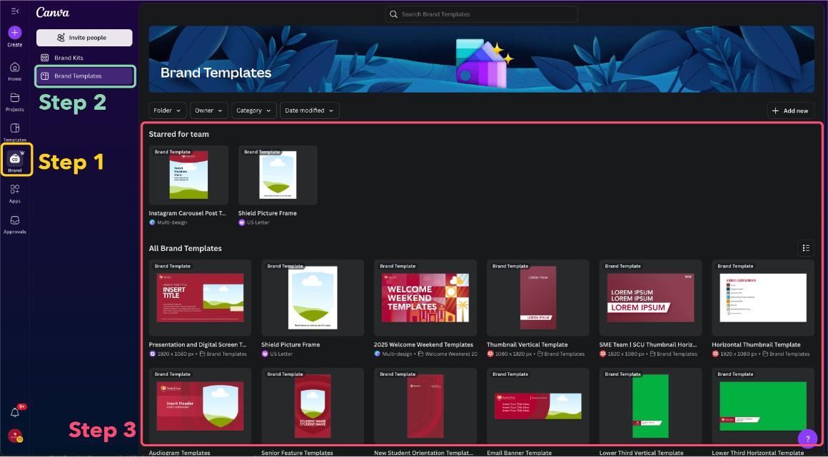 Demonstration of 3 steps how to access Canva design template