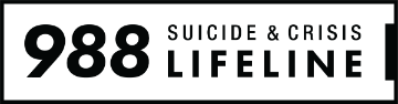 988 Suicide & Crisis Lifeline text on a black and white banner.