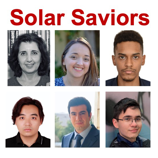 Six people under the title Solar Saviors written in red text.