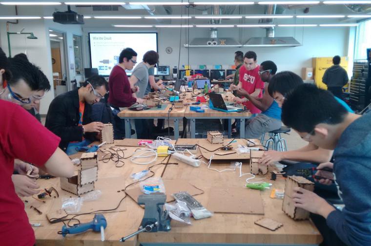 Students using Arduinos in the Maker Lab