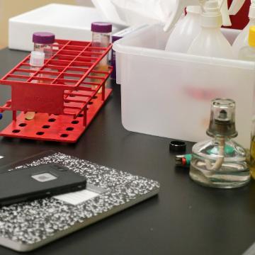 Notebook and test tubes