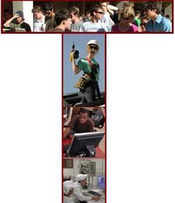 The image contains a collage of photographs arranged in the shape of a capital T.