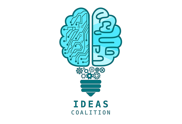 Lightbulb-shaped brain with IDEAS Coalition text below. image link to story