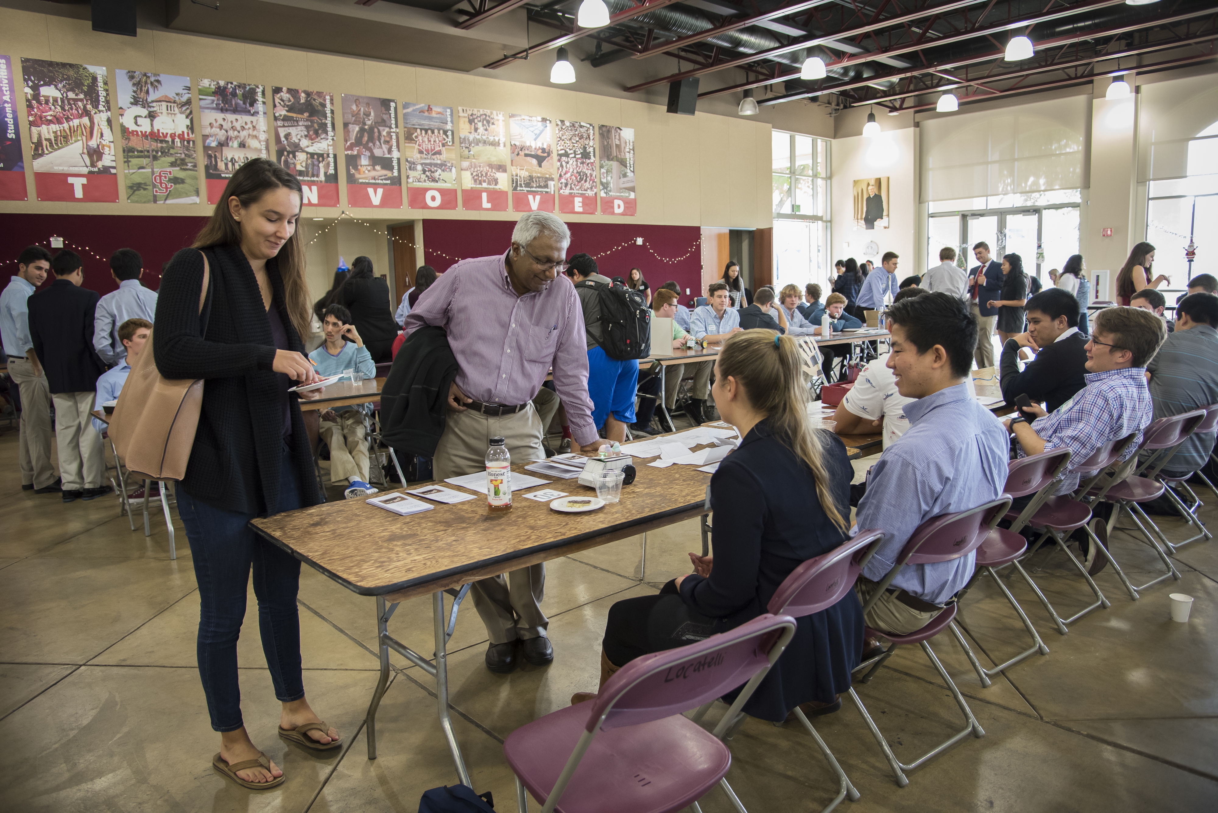 Dean Godfrey Mungal with Engineering 1 students.