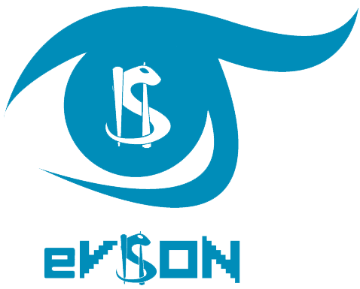 Blue eye logo with text eVision below it.