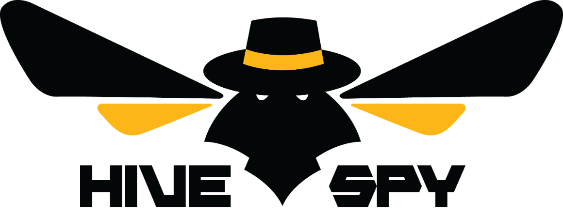 'HiveSpy logo with stylized bee wearing a hat.'