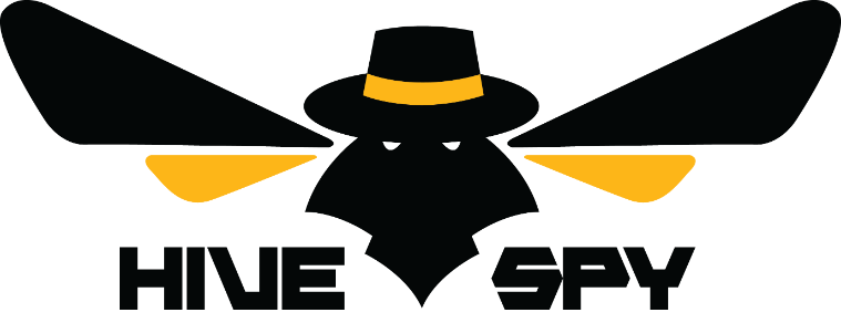 'HiveSpy logo with stylized bee wearing a hat.'