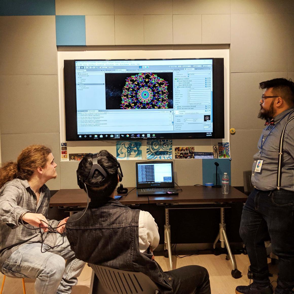 Andreas Adolfsson and Jonathan Bernal with their neurofeedback-created mandala at Night of Ideas in San Francisco