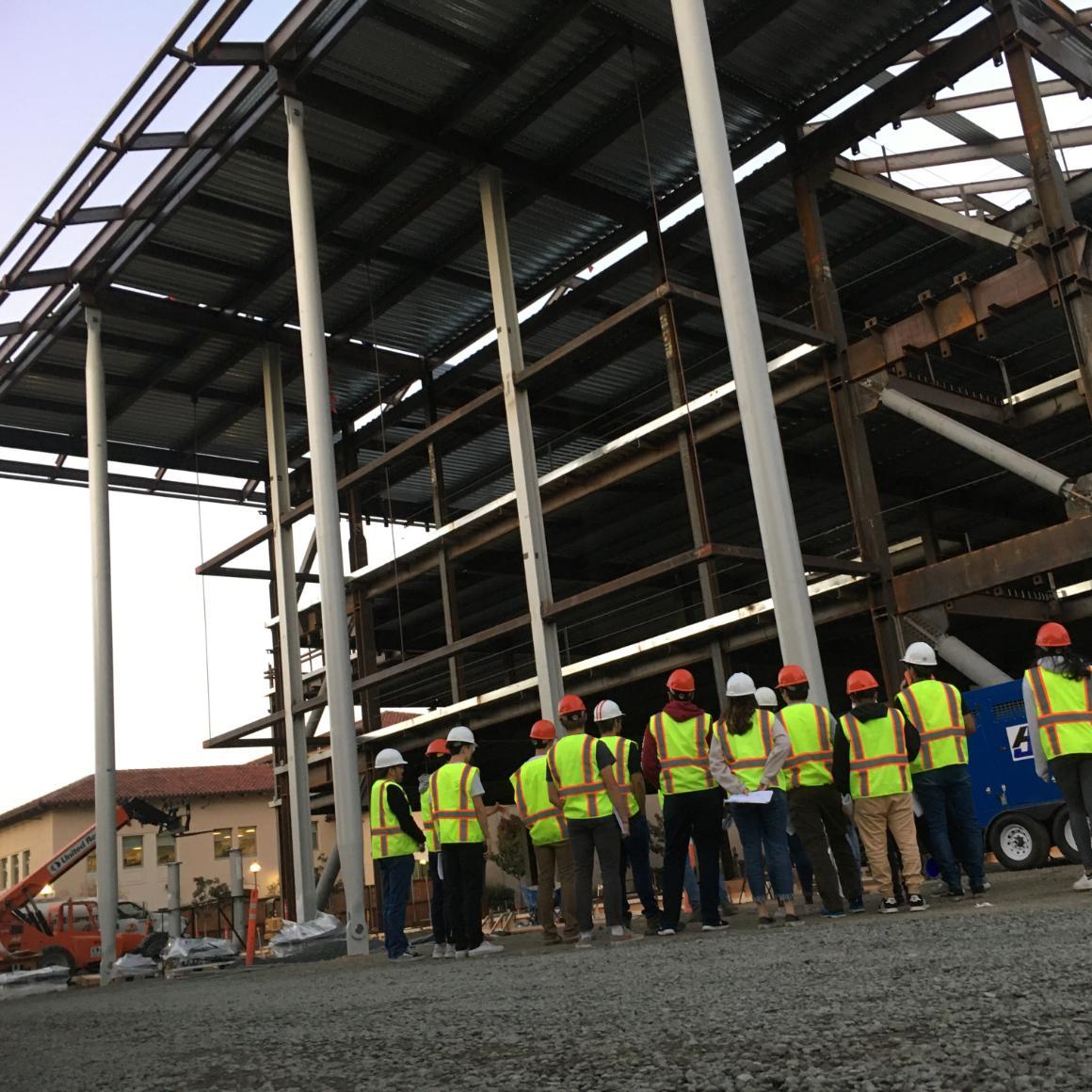 First-year Civil, Environmental, and Sustainable Engineering students tour the Sobrato Campus for Discovery and Innovation construction site