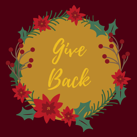 Holiday wreath with Give Back in the center