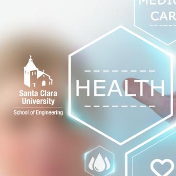 Healthcare Innovation and Design text surrounded by health-related icons on a blurred background.