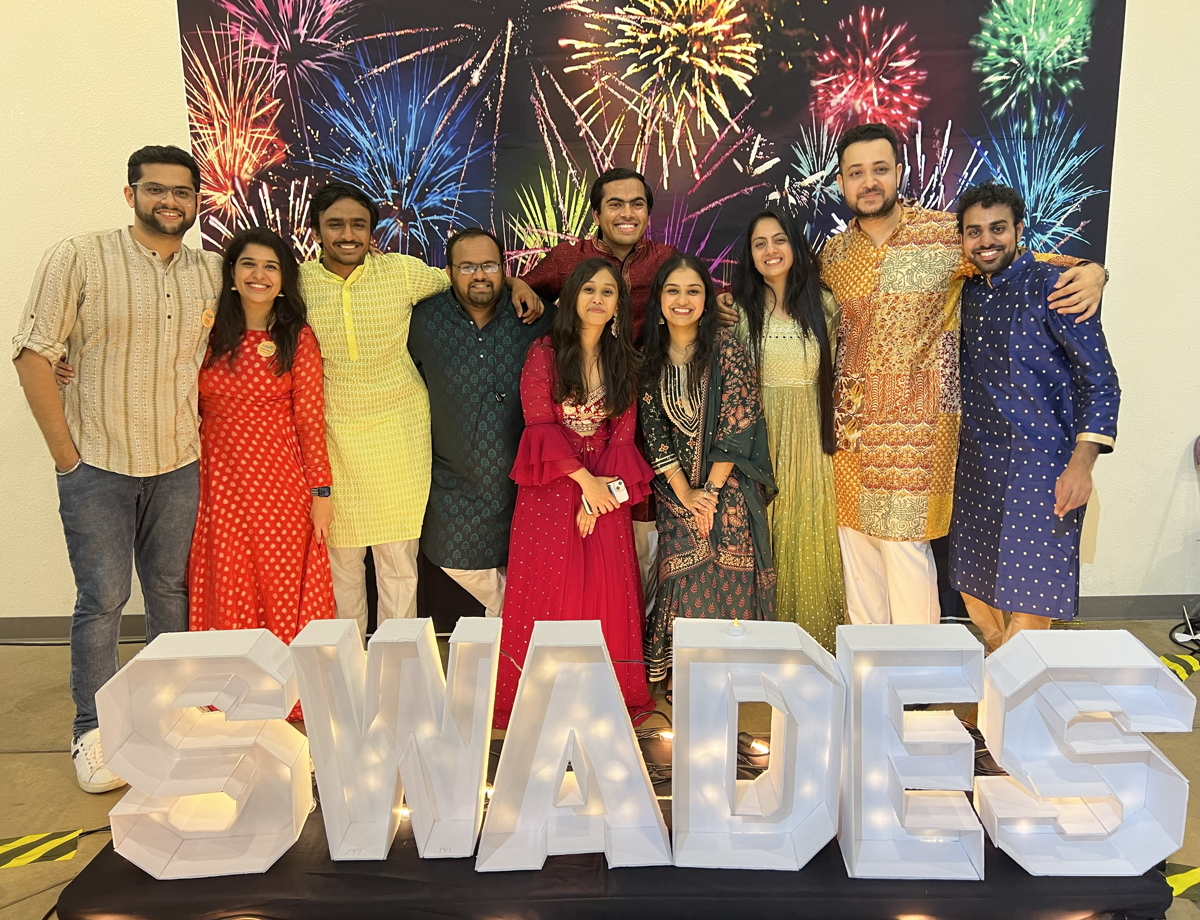 A photo of some of the students from the student Org Swadés during Diwali