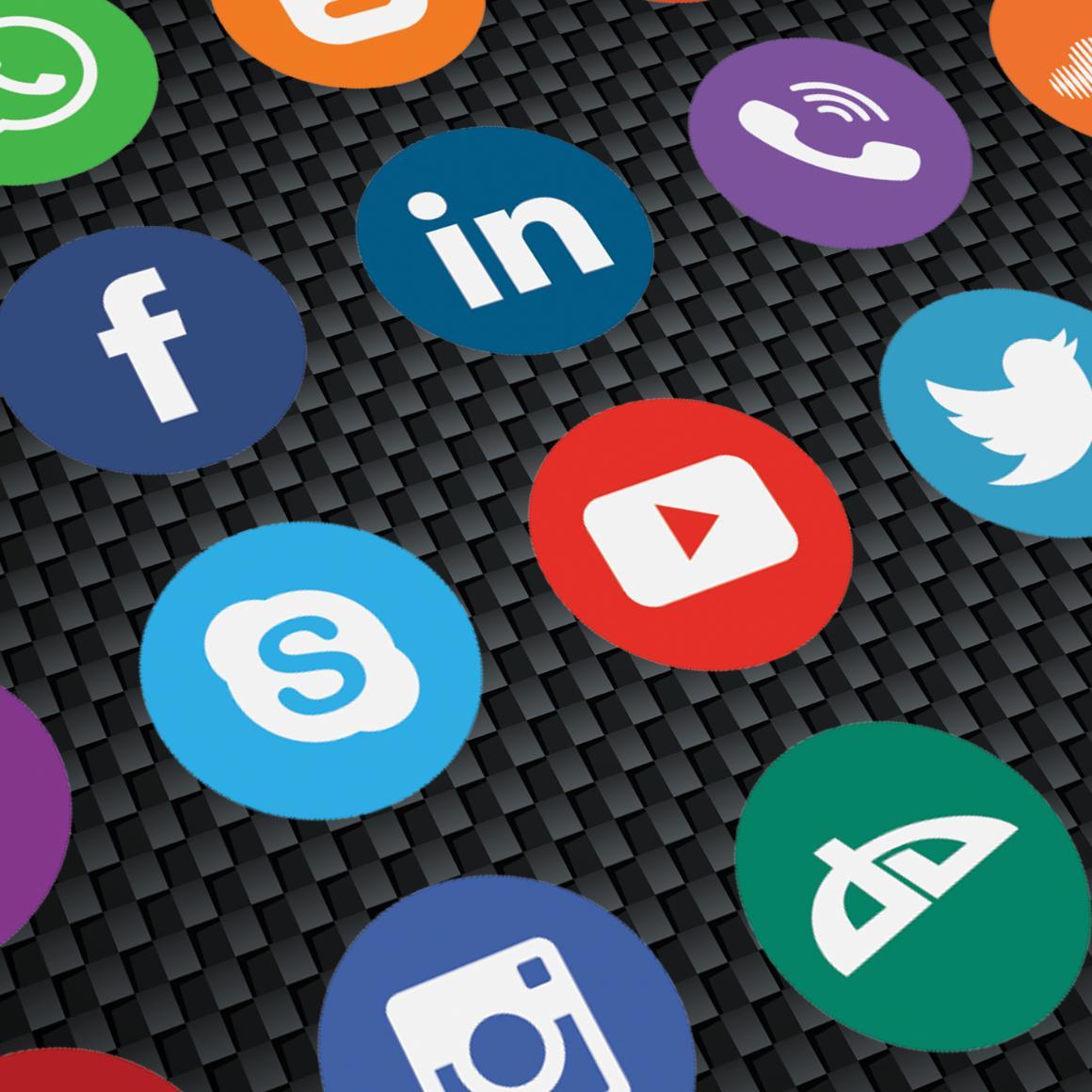 icons for facebook, linkedin, twitter and others on a black background