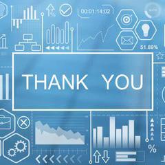 The words Thank You on a blue background with engineering drawings surrounding