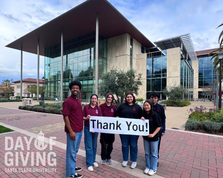 A photo of Engineering Students holding a Thank You banner for Day of Giving 2024