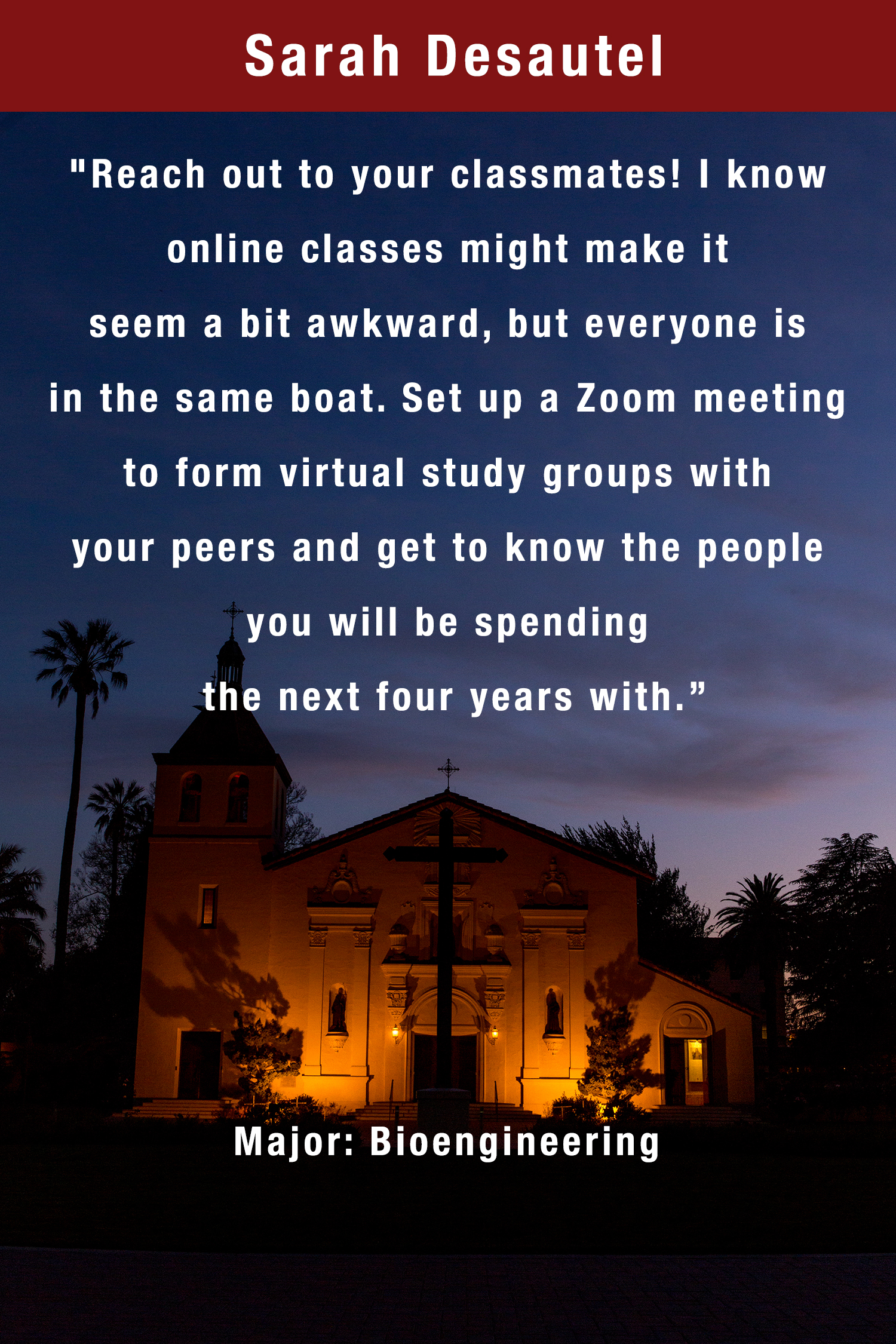 Text reading “Sarah Desautel” with a nighttime scene of a house lit from within.