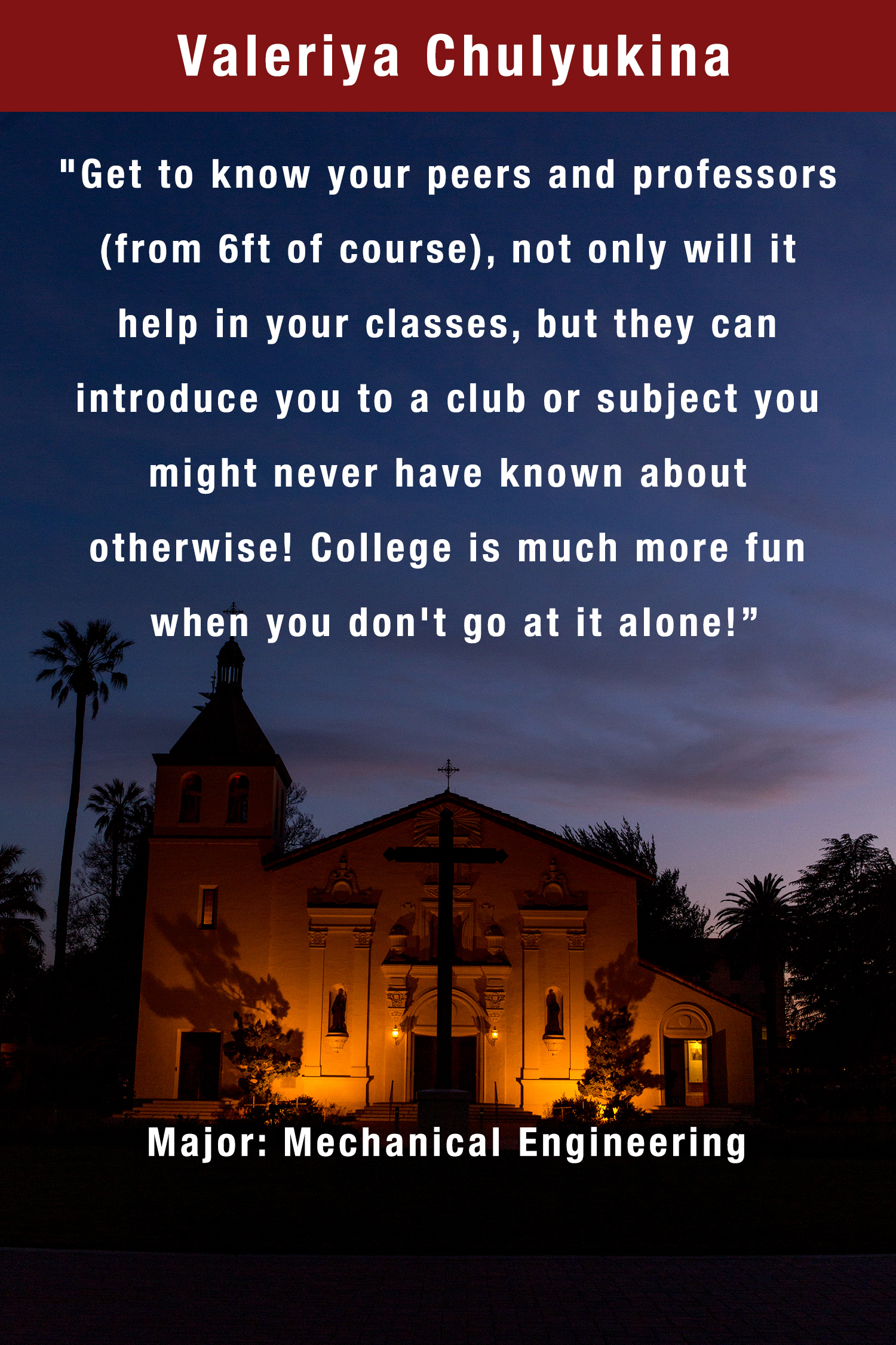 A dark sky with a building lit up, text: Valeriya Chulyukina The greedy smile is spreading across the sky. No! The moon is not in the sky. They were drunk and In the same hours woman in strict dress just left with a box. Everyone recognize who was there,