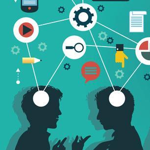 Graphic of two people sharing ideas