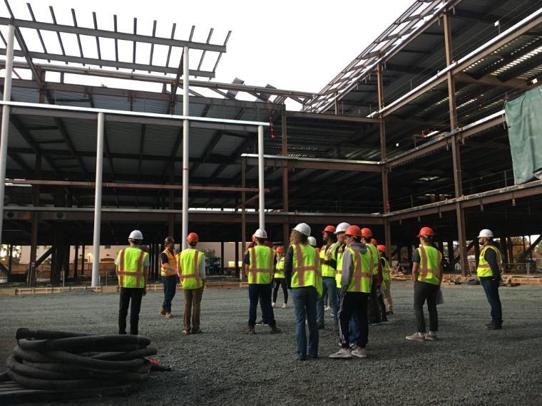 Students taking a tour of the STEM building
