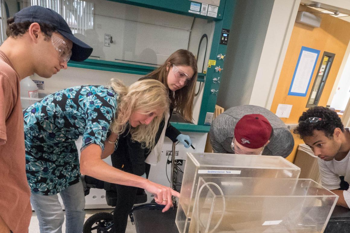 Students in lab learning about water purification