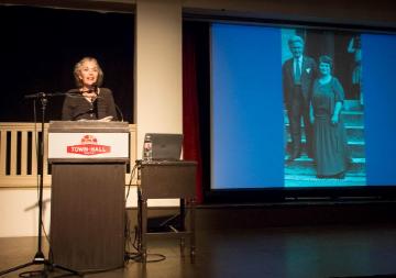 Nancy Unger presenting on Belle La Follette, Town Hall, Seattle