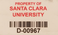 White Santa Clara University Property tag - number D-00967 White Santa Clara University Property Tag - number D-00967